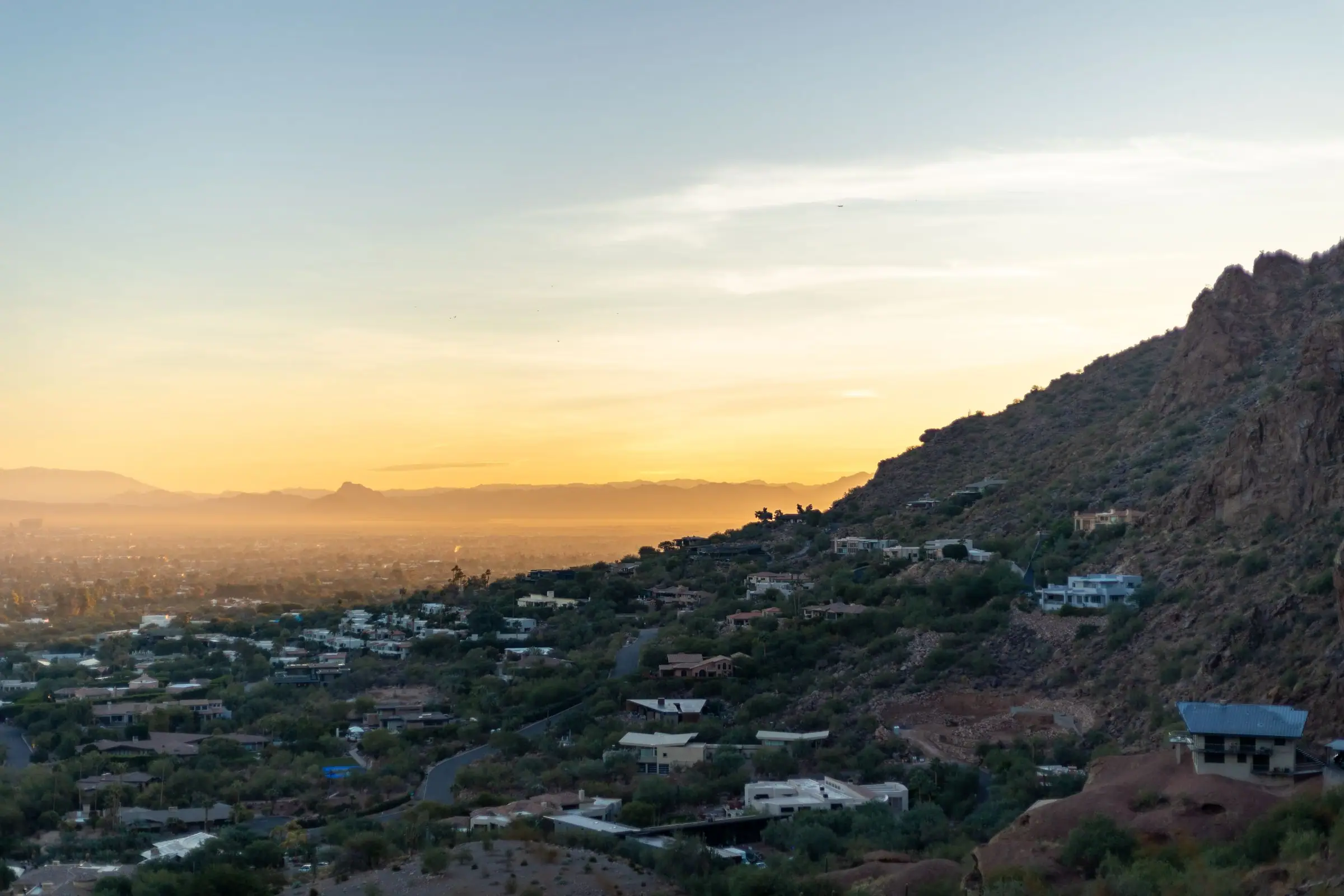 Sunset over the Phoenix valley and desert hills