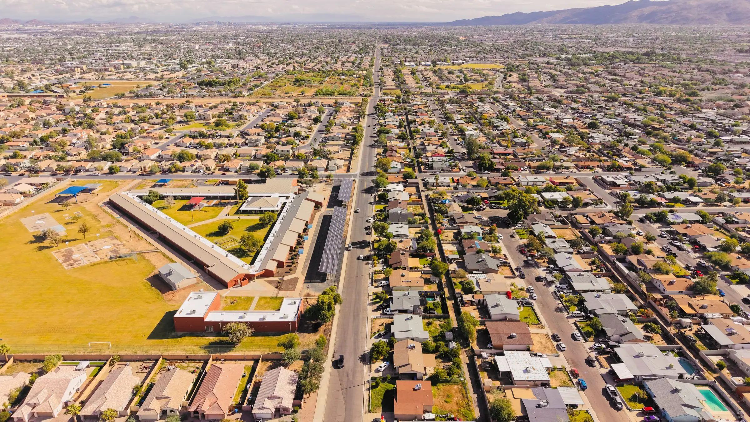 Aerial view of a large Arizona residential area under a clear sky